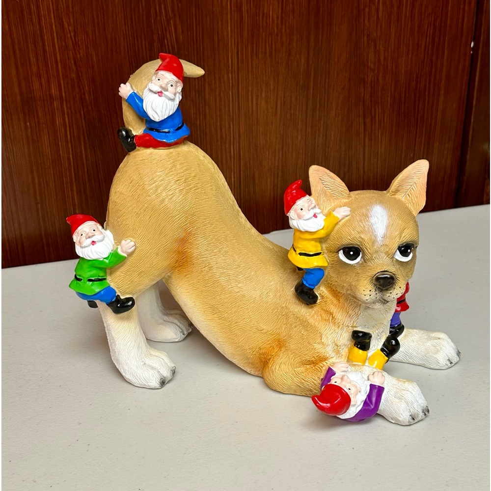 Garden Sculpture indoor and outdoors Gnomes Playing a Dog